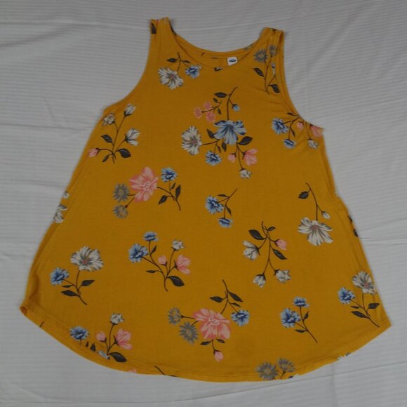 OLD NAVY MUSTARD YELLOW FLORAL MEDIUM WOMENS TANK TOP T-SHIRT L233 - Picture 1 of 4